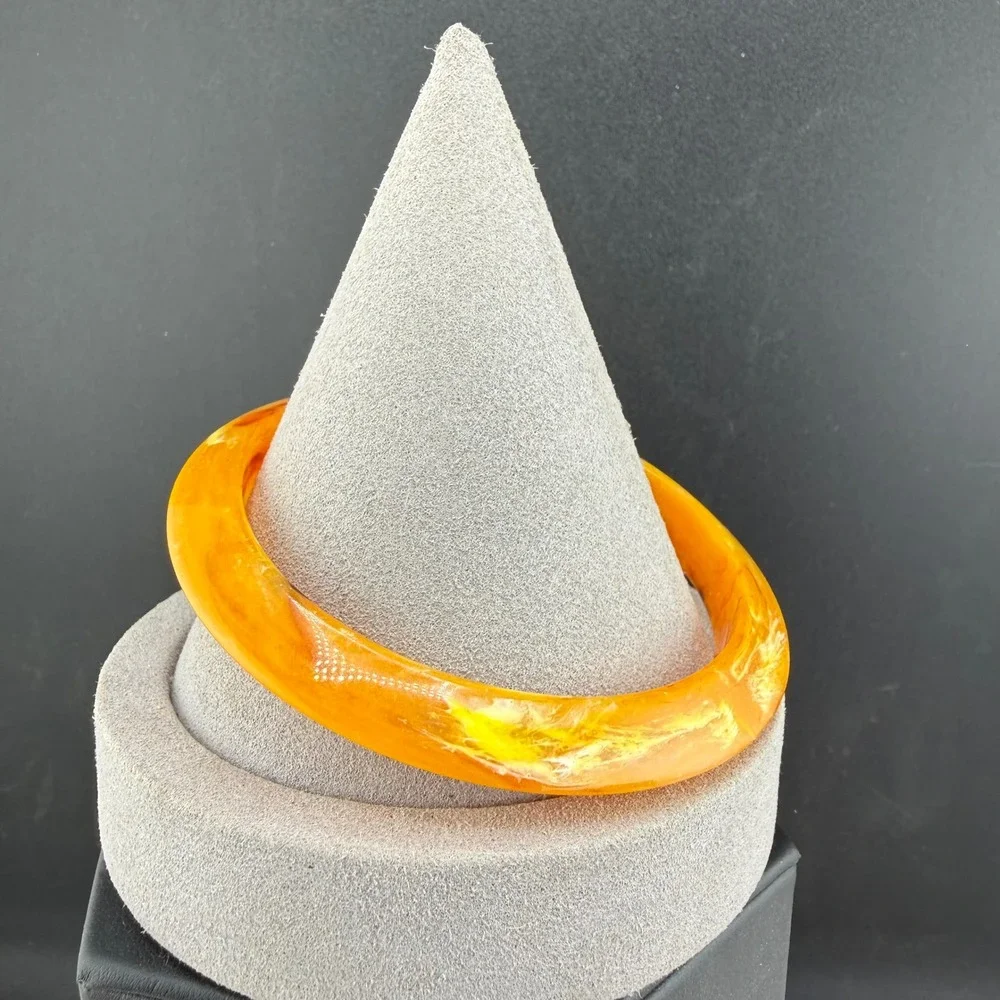 Vintage Bangle Bracelet Orange Yellow Marbled Swirl Acrylic  Retro 8.5